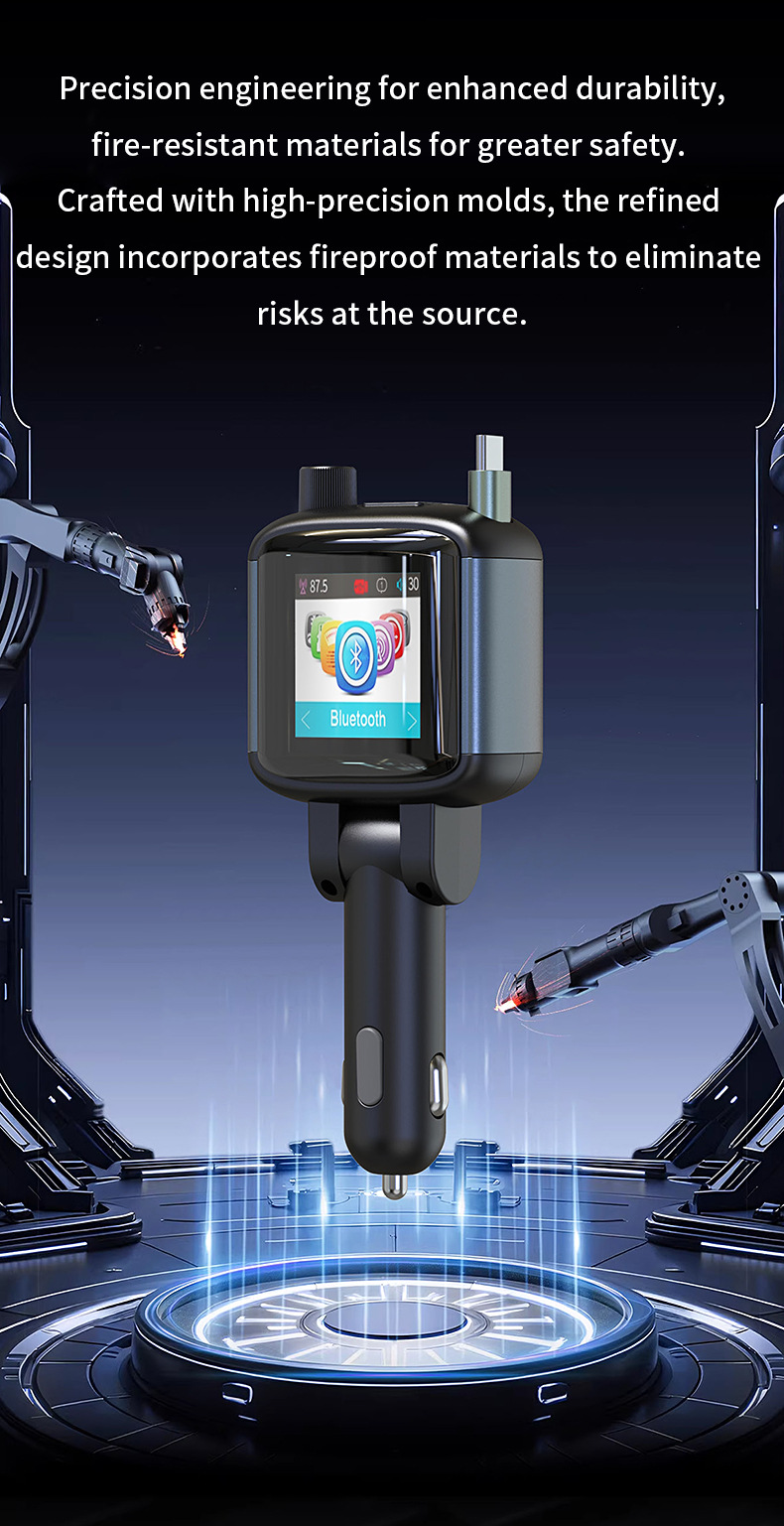 Car-mounted color display screen Bluetooth FM transmitter hands-free calling PD65W fast charging charger MP3 player