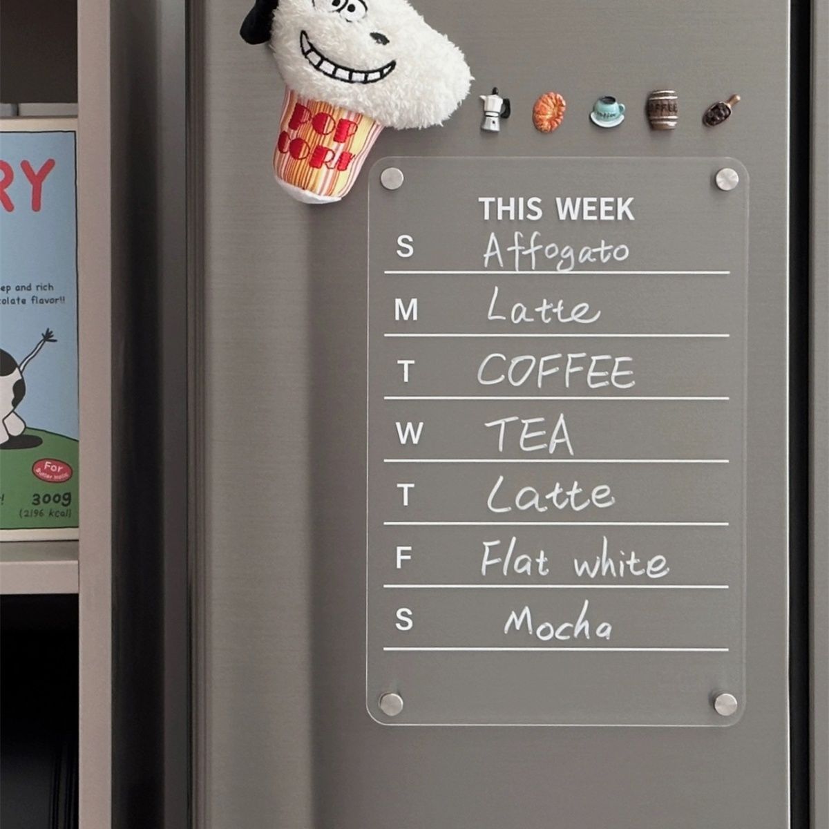 Tablero de exhibición de succión magnética Memo de acrílico que se puede borrar del tablero de mensajes de la etiqueta del refrigerador, horario semanal de puerta de hierro de entrada transparente