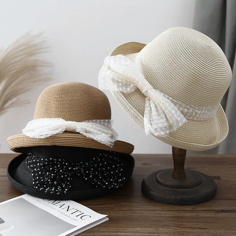 Летняя соломенная шляпа с бантом с карнизом, закатанный темперамент купольная шляпа на открытом воздухе