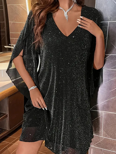 European and American Plus Size Women's V-Neck Split Sleeve Waist Cinching Elegant Noble Lady Dress