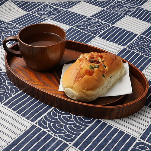 IYR7 Trays Tea Tray Retro Elliptical Water Curly Maple Cake Wooden Household Dining Plate Cafe Snack Tea Water Storage