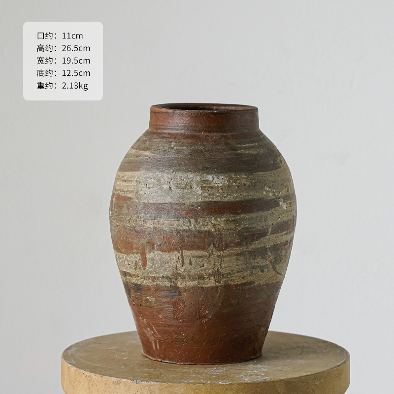 复古粗陶罐花瓶大号装饰摆件酒店民宿造景侘寂风仿陶瓷粗陶土花盆|undefined