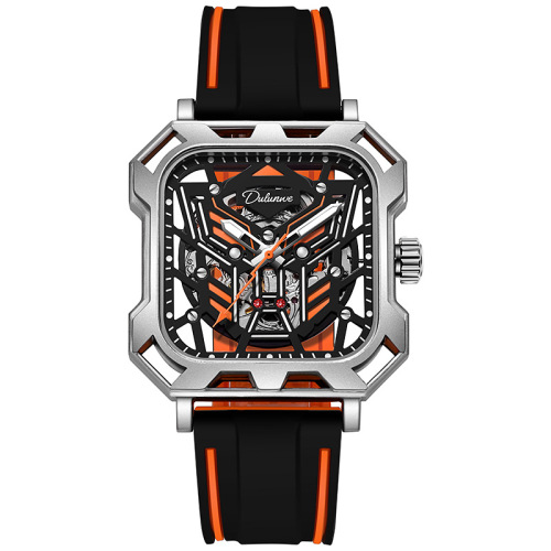 New concept of fully automatic mechanical watch, fully transparent diamond-shaped waterproof powerful luminous fashion trend men's watch