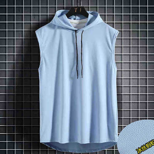 Men's Casual T-Shirt, Sleeveless Tank Top, Solid Color Hooded Sweatshirt, Belted T-Shirt, Hip-Hop Men's Sports Shirt
