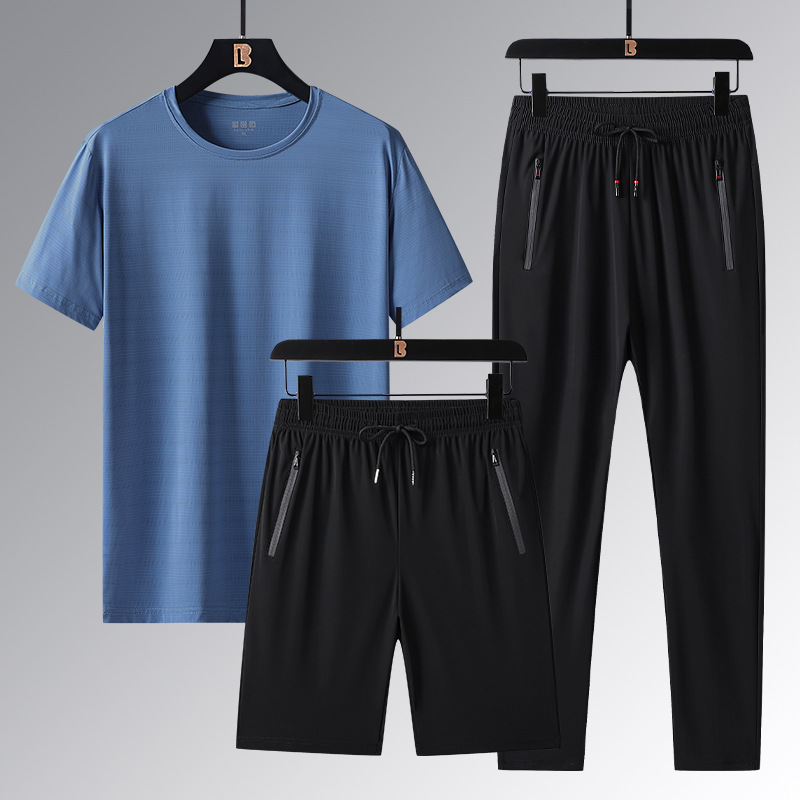 Hombre de verano helado rápido secado conjunto de tres piezas fresco y cómodo sudor transpirable juego de deportes casuales imprimible LOGO