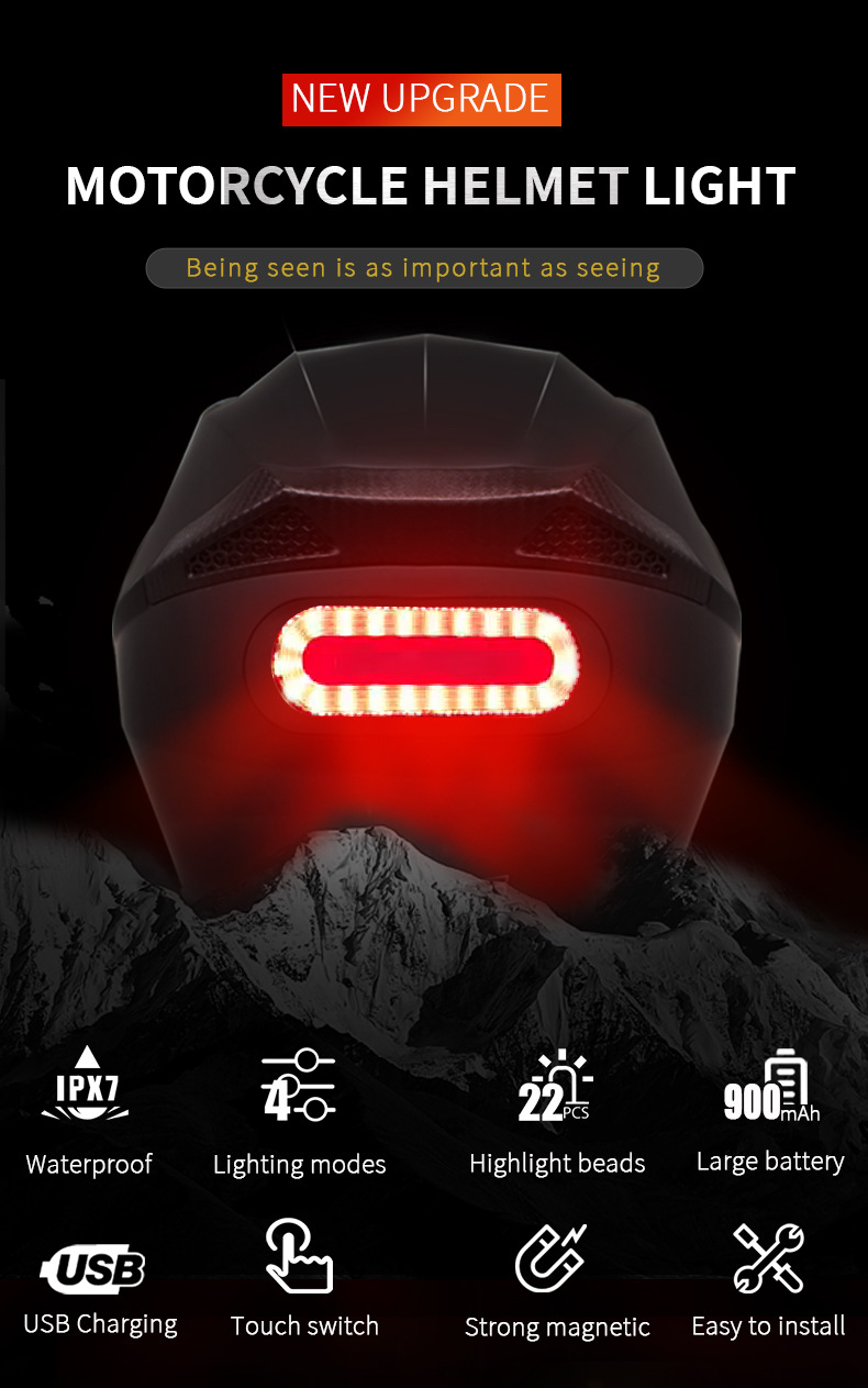 Motorcycle Helmet Warning Light Helmet Light Bicycle Night Running Tail Light Riding Flash Rechargeable Magnetic LED Light