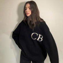 高版本 Cole Buxton 小众简约字母CB提花女情侣同款宽松圆领毛衣