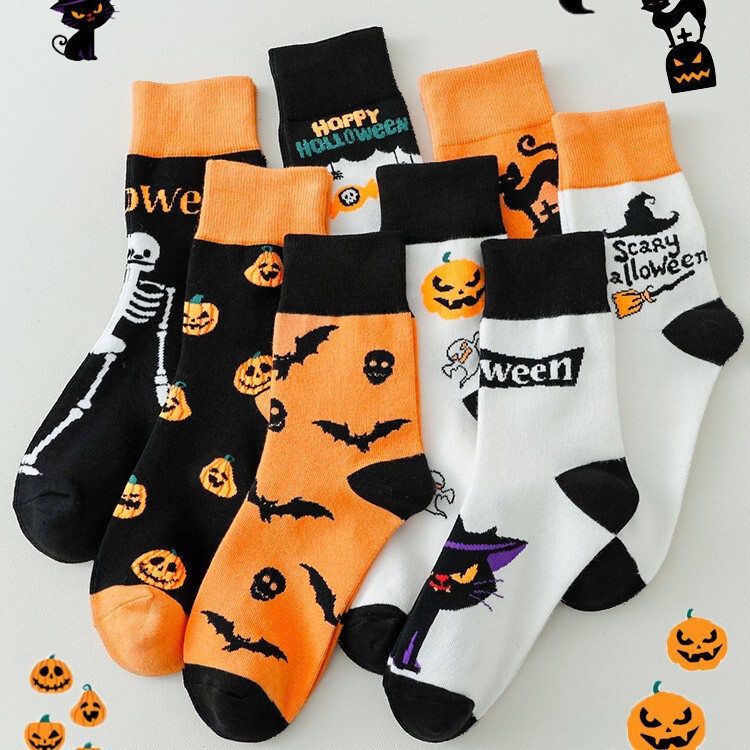 Halloween large size Christmas pumpkin funny men's long socks, Zhuzji sock industry, autumn and winter mid-calf socks, women's wholesale Halloween large size Christmas pumpkin funny men's long socks, Zhuzji sock industry, autumn and winter mid-calf socks, women's wholesale