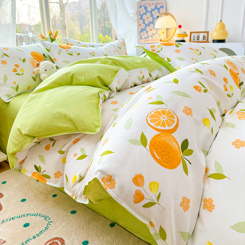 2025 nuevo traje de cuatro piezas de algodón puro ropa de cama de algodón sábana funda de edredón estilo sábana dormitorio de estudiantes traje de tres piezas