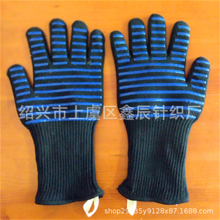 Bbq500 grados aramida resistente a altas temperaturas guantes ignífugos horno microondas aislamiento térmico hornear silicona barbacoa guantes