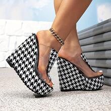 Brown Durable PVC Elegant Women's Wedge Shoes Transparent