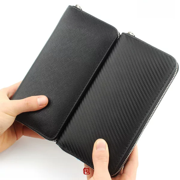 Cross-border new Japanese men's leather long wallet carbon fiber women's leather hand bag manufacturers OEM custom