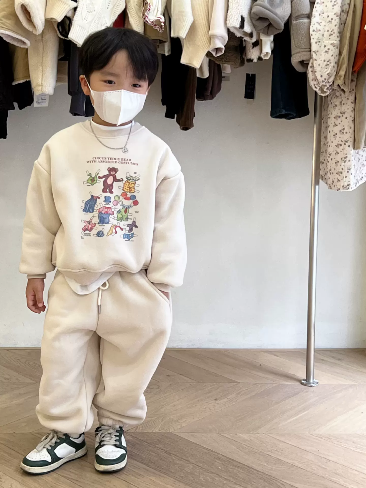 男女儿童冬款复合加厚加绒重磅休闲运动韩版卡通印花卫衣两件套装