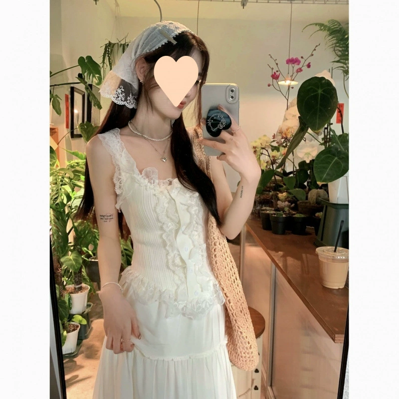 Нежный стильный женский летний костюм, милая и пряная кружевная кофточка, сказочная длинная юбка, комплект из двух частей белой юбки.
