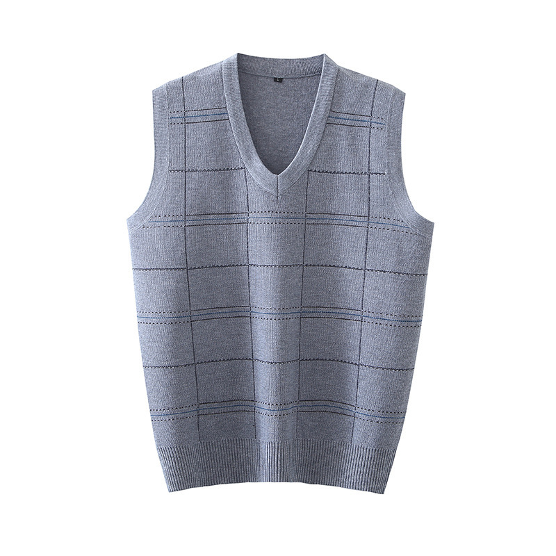 A generation of spring and autumn men's plaid vest loose V-neck sleeve back middle-aged sleeveless vest V-neck jacquard sweater
