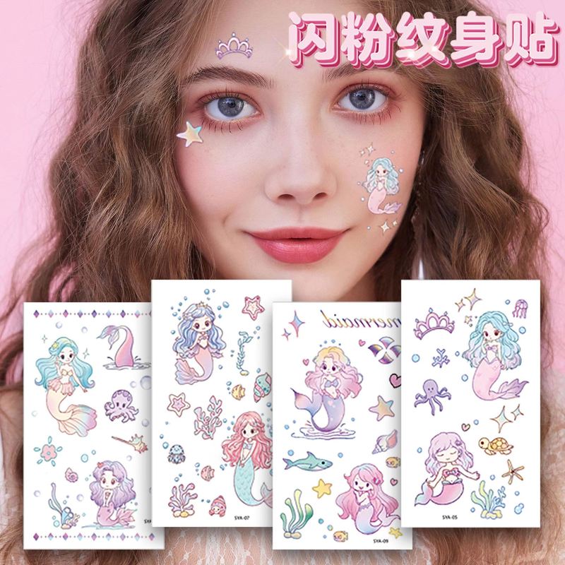Cross-border New Glitter Mermaid Tattoo High-end Children's Cartoon Fresh Unicorn Temporary Tattoo Sticker
