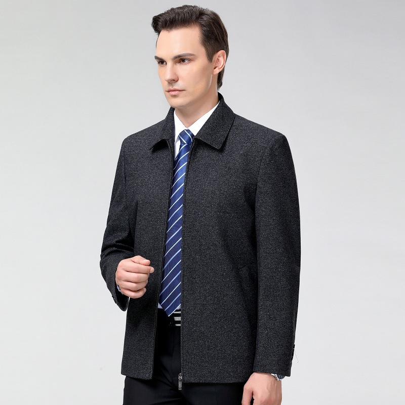 Autumn and Winter Middle-aged Men's Cashmere Coat Short Wool Woolen Jacket Lapel for Dad Plus Size Coat