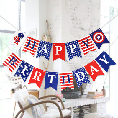 Bebé cumpleaños fiesta decoración fishtail bandera color Capitán América Feliz cumpleaños papel cola de milano tire bandera