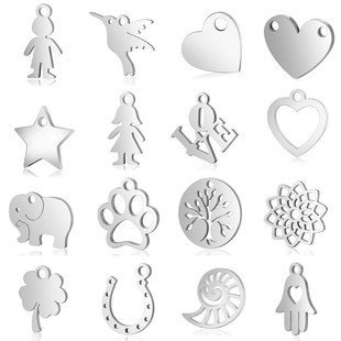 10Pcs/Pack Wings Lotus Elephant Bird Four-Leaf Clover Peach Heart Angel Mother Palm Tree Conch Stainless Steel Pendant