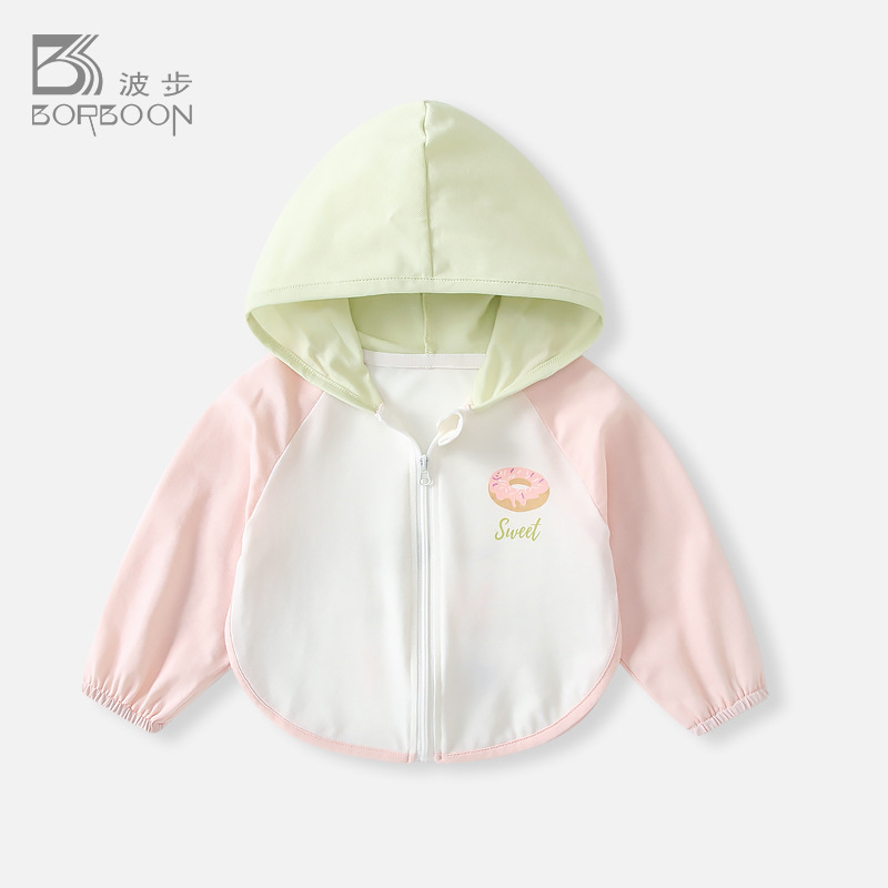 Girls' Thin Jacket Summer Children's Sun Protection Clothing Baby Hooded Cardigan Top Summer Outfit Infant Air Conditioning Clothing Outdoor Wear