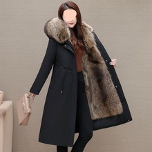 海宁派克服女可拆卸皮毛一体加绒加厚仿狐狸毛皮草长款妈妈装