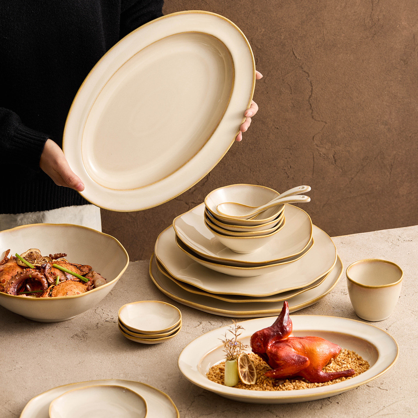 horno ondulado cubiertos de cerámica de viento de montaña platos de comedor para el hogar nuevo hogar cálido set de platos de porcelana