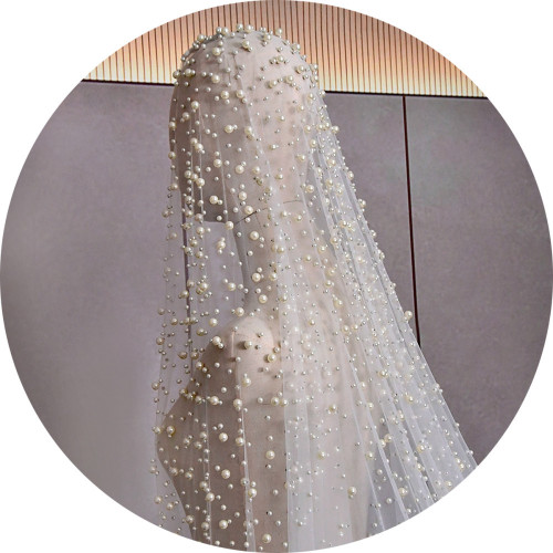 Ulapan cross-border new luxury heavy-duty bridal pearl veil, beaded tail yarn, wedding main yarn V139