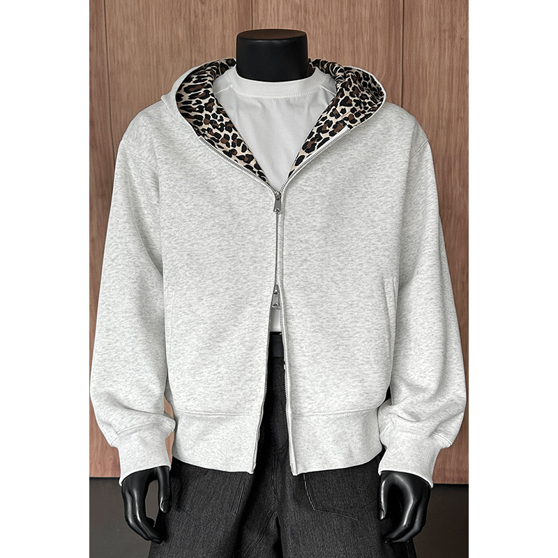 Felpa da uomo American Retro con stampa leopardata, marchio di tendenza primaverile, giacca con cappuccio pesante da 360 g, vestibilità pulita e casual_voghion.com