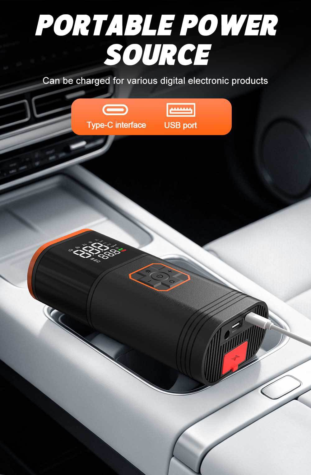 Cross-border electric air pump, car-mounted air pump, rechargeable digital display wireless tire inflator, car emergency starting power supply