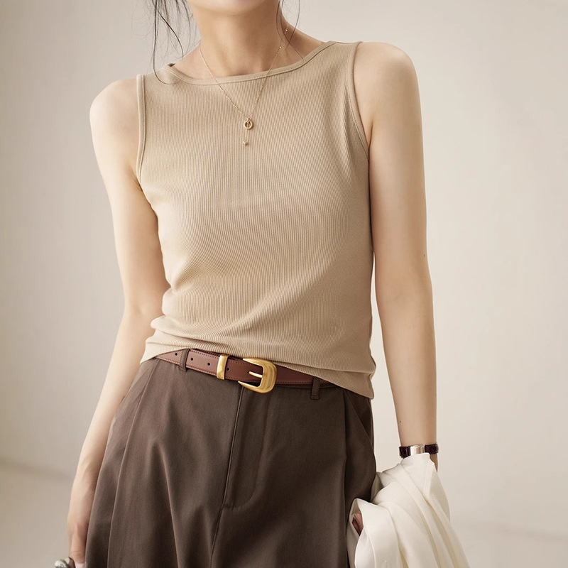 Spring and Summer I-shaped Pure Cotton Vest Women's One-character Collar Hanging Neck Slimming Inner Thread Sleeveless Base Shirt Sling Top