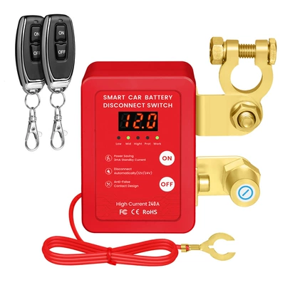 Car Battery Power-Off Switch 12V/24V Remote Control Manual Integrated Anti-Leakage Tailgate Battery Power-Off Switch (Power supply, ignition system accessories) - red-display-model