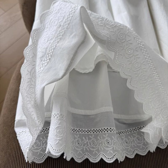 French White Fresh All-match Stitching Summer New Style Lace Age-reducing Loose Lace High Waist Skirt Long Skirt