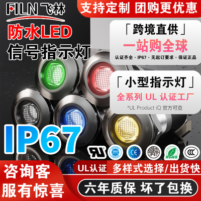 FILN飛林14mm金屬插腳平頭指示燈 廠家批發 紅黃藍綠白 電壓定制