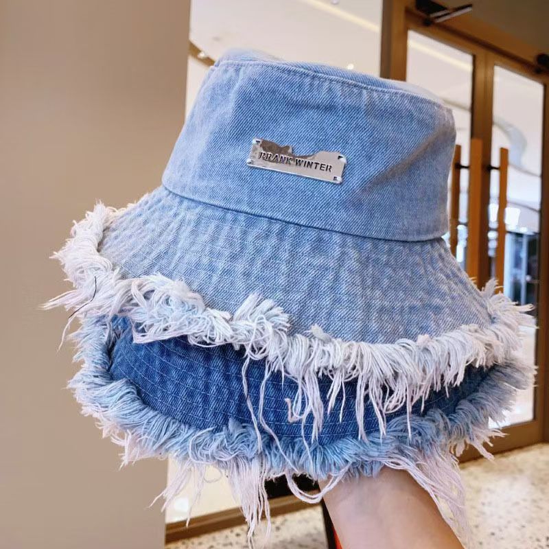漁夫帽女春夏薄款水洗做舊毛邊網紅盆帽戶外牛仔大檐防曬遮陽帽子