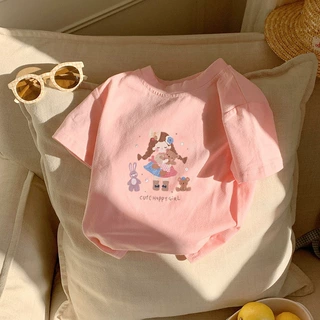 2026夏季新款儿童精棉短袖T恤女童卡通印花圆领宽松休闲上衣宝宝