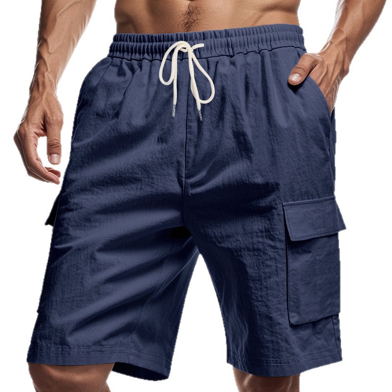 Cross-Border American-Style Multi-Pocket Cargo Shorts for Men, Amazon Casual Loose Linen Sports Shorts, Straight-Leg Knee-Length Shorts