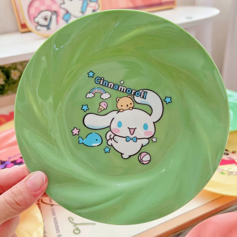 史迪仔猫咪家用餐桌吐骨碟点心盘库洛米塑料零食收纳盘甜品小吃盘|undefined