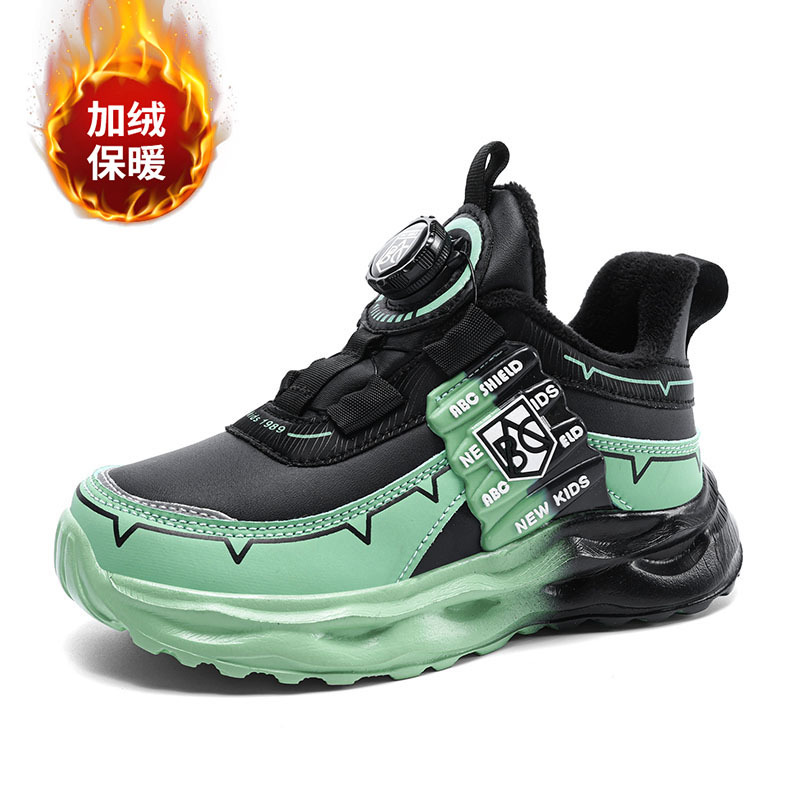 ABC zapatos infantiles otoño y invierno nuevo cuero y terciopelo calentamiento botones de niños y niñas zapatos deportivos de algodón al aire libre