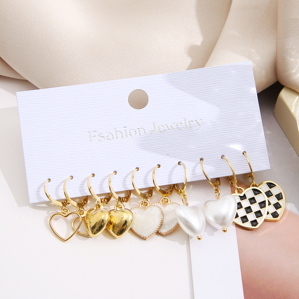 Fashion Heart Shape Alloy Earrings 5 Pairs