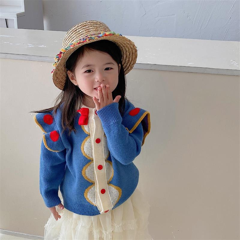 Girls' Sweater Snow White Flying Sleeve Knit Top 26 Spring Autumn Winter New Style Foreign Trade Children's Clothing Wholesale