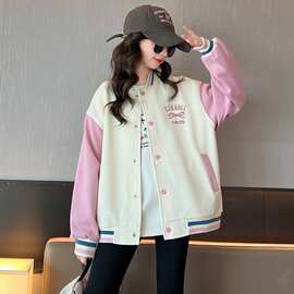 女童洋气绣花拼色棒球服春季2026新款儿童韩版运动休闲外套