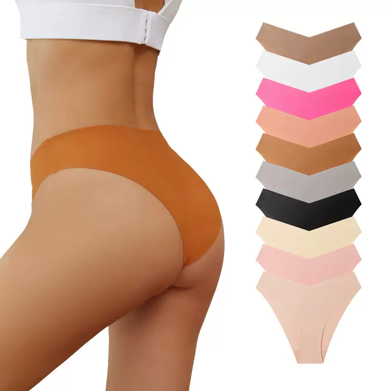 欧美跨境冰丝V形无痕冰丝女士低腰三角裤运动透气纯棉裆运动内裤