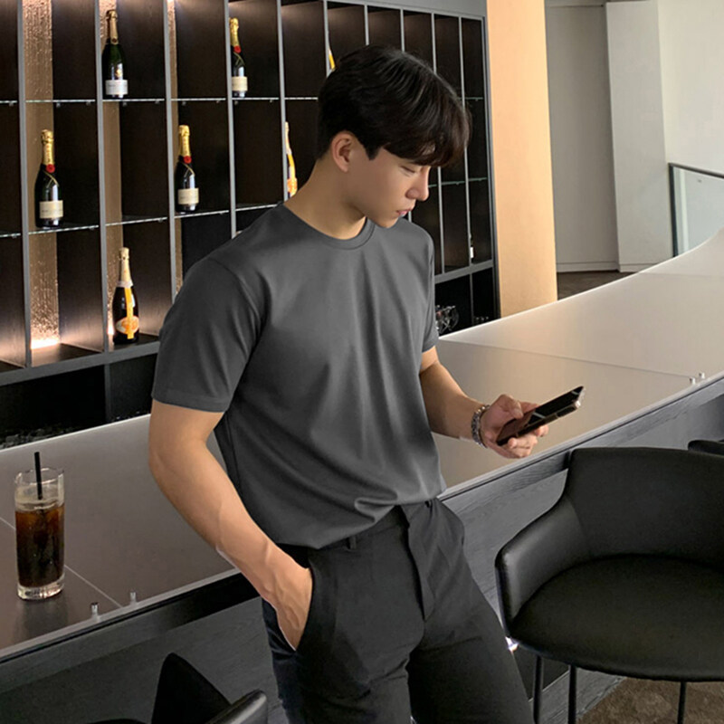 Ice-sensitive craft sunscreen moisture absorption quick-drying 240g solid color base shirt temperament light mature wind ruffian handsome small collar short sleeve T-shirt