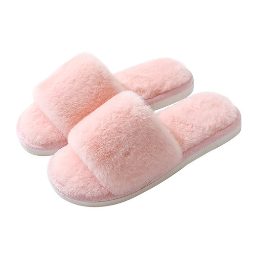  cross-border autumn and winter new style imitation rabbit fur women's one-piece home cotton slippers thick-soled warm indoor slippers