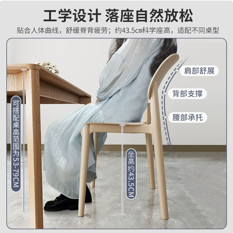 Silla de plástico, silla de comedor engrosada para el hogar, mesa de comedor, silla de comedor informal, restaurante minimalista moderno, respaldo de taburete comercial
