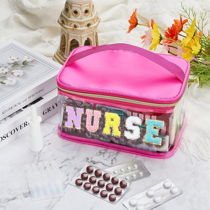 Amazon MEDS 薬箱刺繍文字化粧品袋透明 PVC 収納袋旅行トイレタリーバッグハンドバッグ|undefined