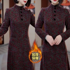 ファッション2024年夏のお姉さん風私服名媛女装長袖半高襟a字スカートワンピース
