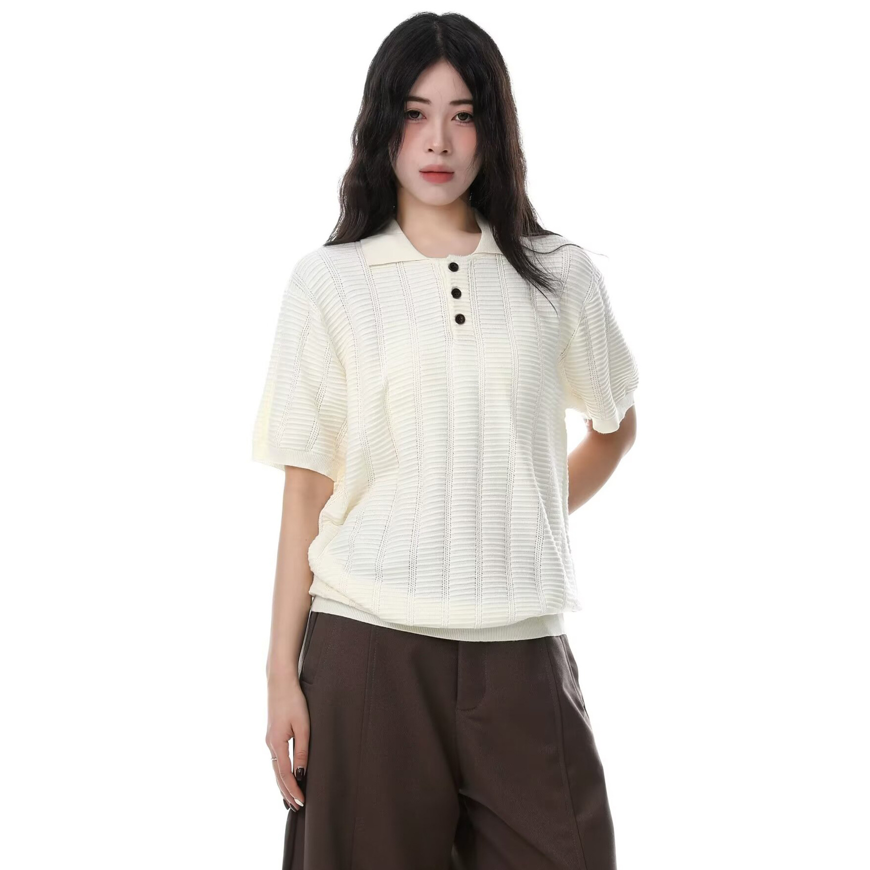 Polo camiseta de punto camiseta de manga corta camiseta de hombre solapa hueco textural viejo dinero viento hielo seda fábrica transfronteriza al por mayor