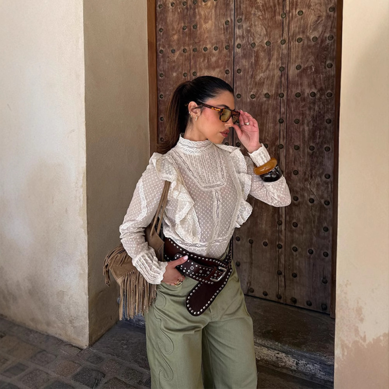 Half Turtleneck, Stylish Design, Ruffled Slimming Look Lace Chiffon Shirt Top 2025 Spring New Cross-Border Fashion Half Turtleneck, Stylish Design, Ruffled Slimming Look Lace Chiffon Shirt Top 2025 Spring New Cross-Border Fashion