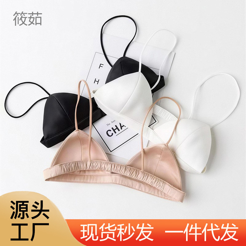 Thin Shoulder Straps, Black Small Wrap Bra, Beautiful Back Tube Top, Sexy Small Bra, Elastic Camisole, Versatile Intimates for Women